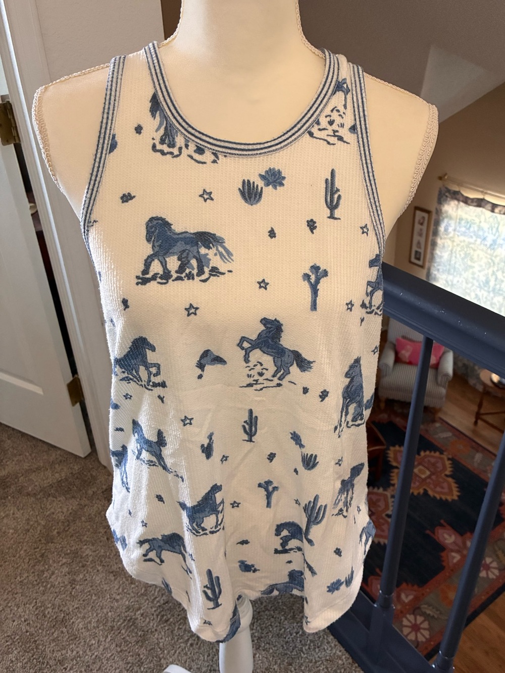 P.J. Salvage Western Horse Print Scoop Neck Tank Pajama Top